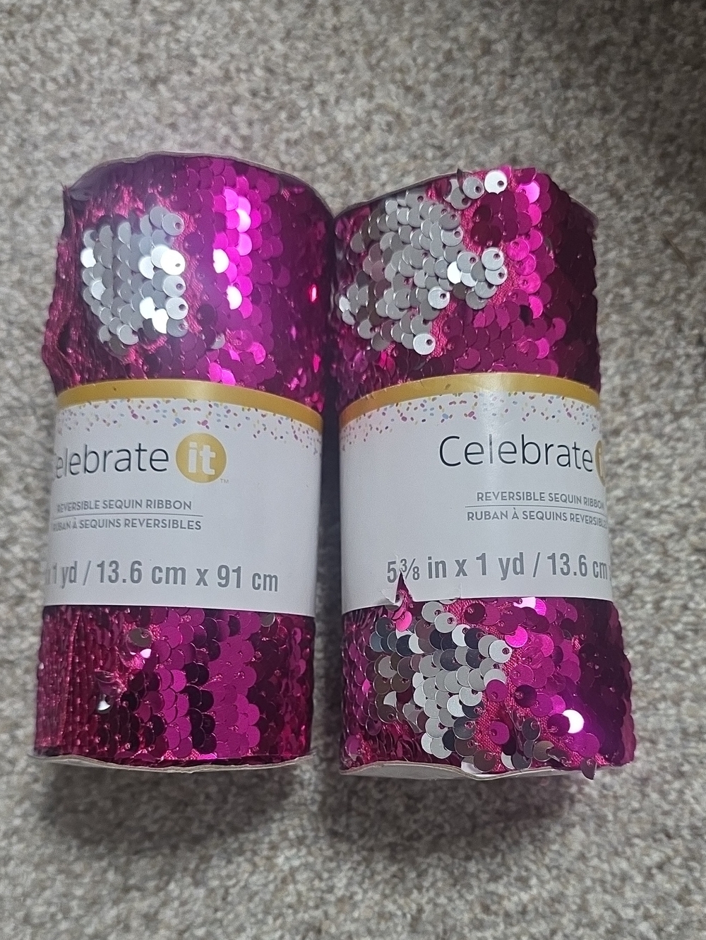 2 Celebrate It Reversible Sequin Ribbon - Fuchsia with Silver Flip